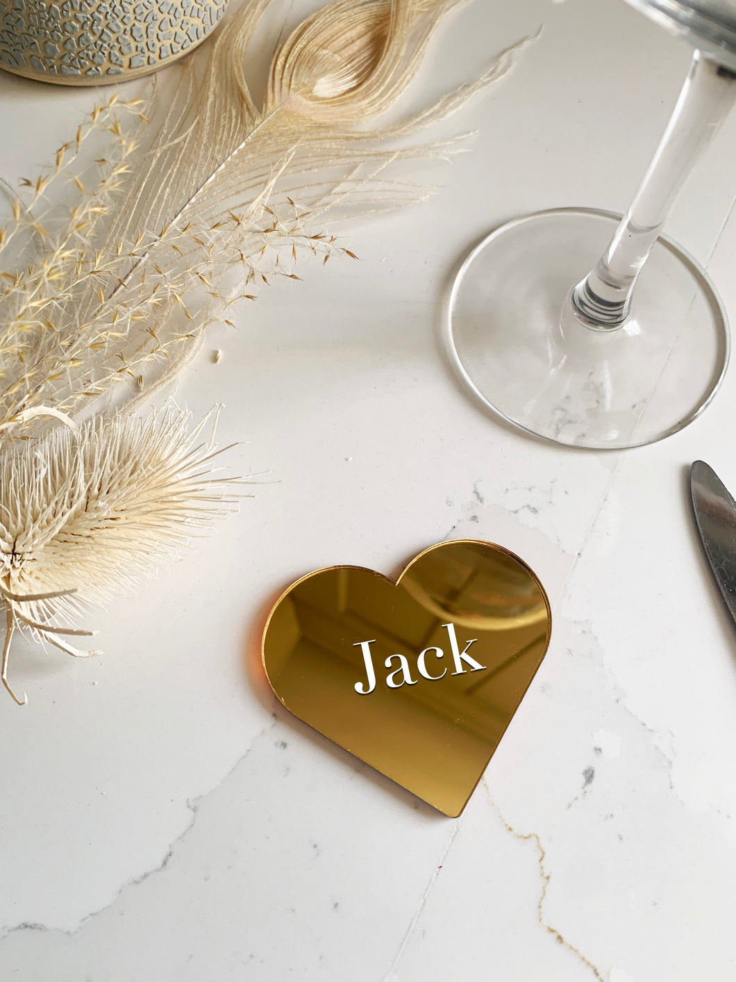 Personalised Acrylic Place Name Heart Shaped - White Text